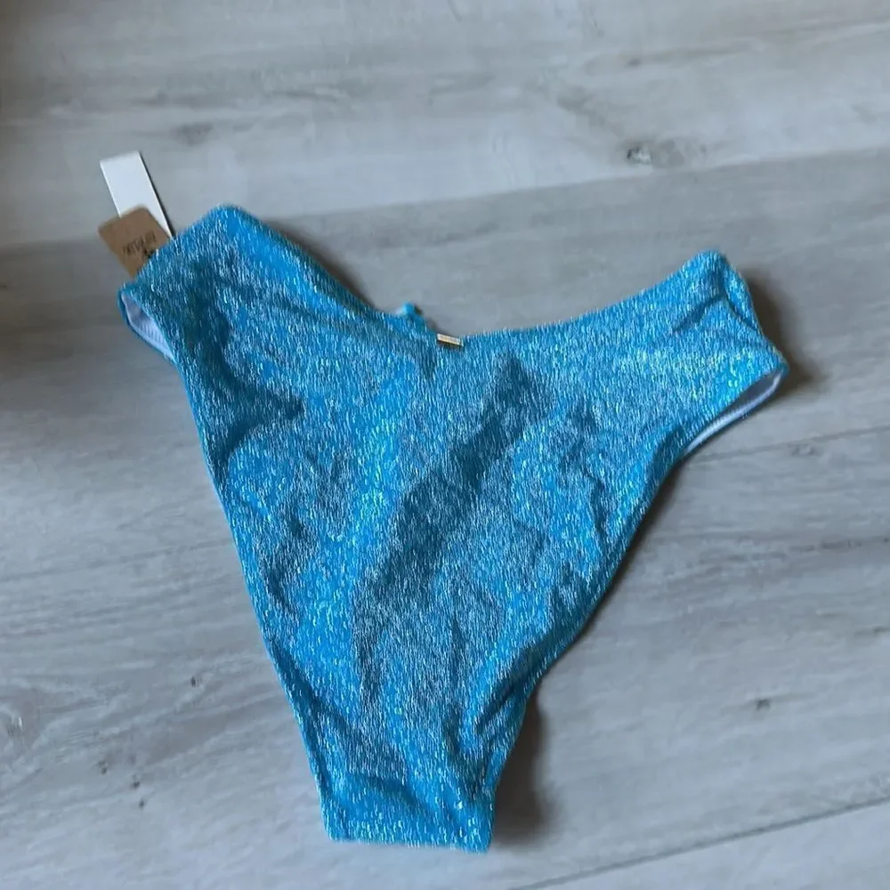 Victoria's Secret PINK High Waist Bikini Bottom Blue Shimmer Small New With Tags